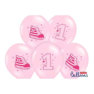 Akcesoria - Balony na roczek Trampek - Number 1, 5 szt Różowe