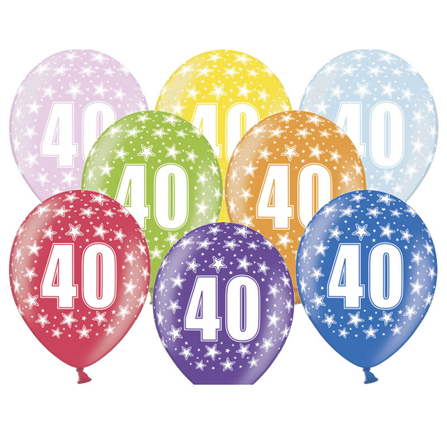 Akcesoria - Balony 40th Birthday, Metallic Mix, 30 cm - 5 szt.