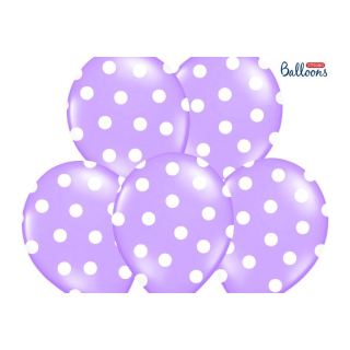 Akcesoria - Balony fioletowe w białe kropki Pastel Lavender Blue, 30 cm - 5 szt.
