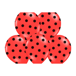 Akcesoria - Balony czerwone w czarne kropki Pastel Poppy Red, 30 cm - 5 szt.