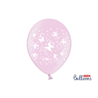 Akcesoria - Balony różowe w motylki, Metallic Candy Pink, 30 cm - 5 szt.