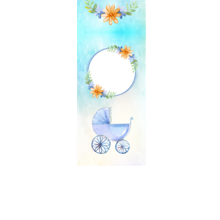 Torebki na cukierki - Niebieski wózek i kwiatki (kraft) (5 szt)