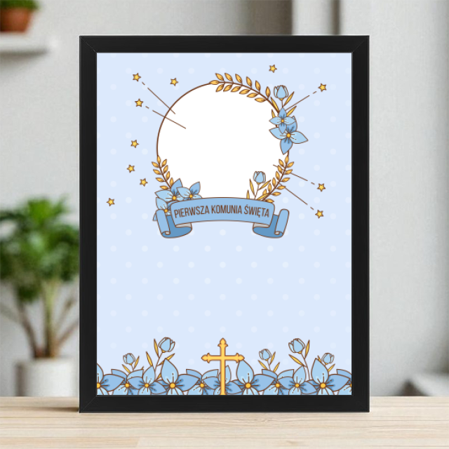 Plakaty 30cm x 40cm - Krzyż i niebieskie kwiaty