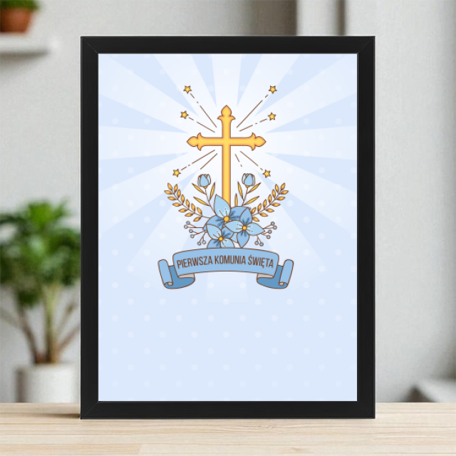 Plakaty 30cm x 40cm - Krzyż i niebieskie kwiaty