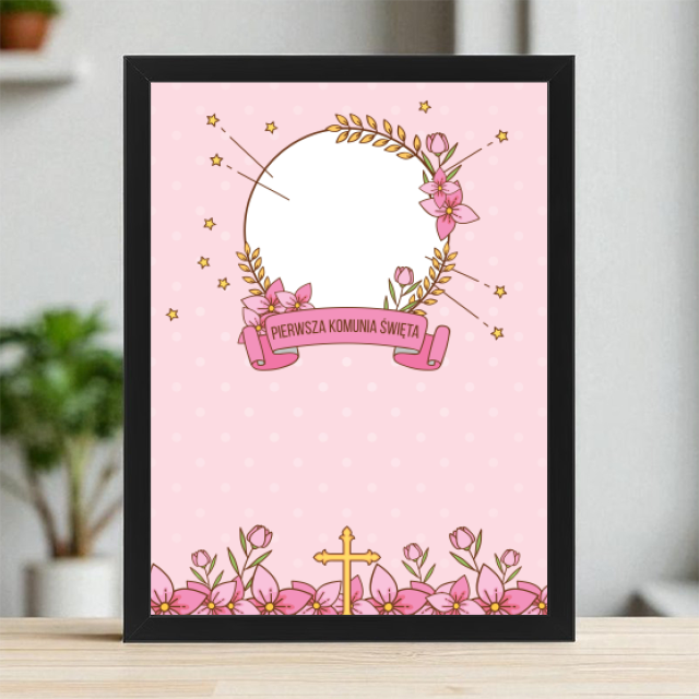 Plakaty 30cm x 40cm - Krzyż i różowe kwiaty