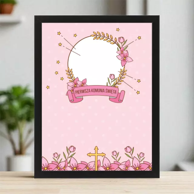 Plakaty 30cm x 40cm - Krzyż i różowe kwiaty