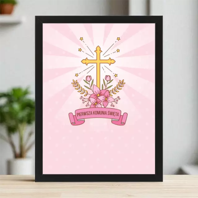 Plakaty 30cm x 40cm - Krzyż i różowe kwiaty
